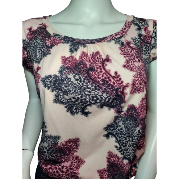 Worthington Womens Cap Sleeve Scoop neck Floral Blouse Pink Size Medium - Picture 7 of 12